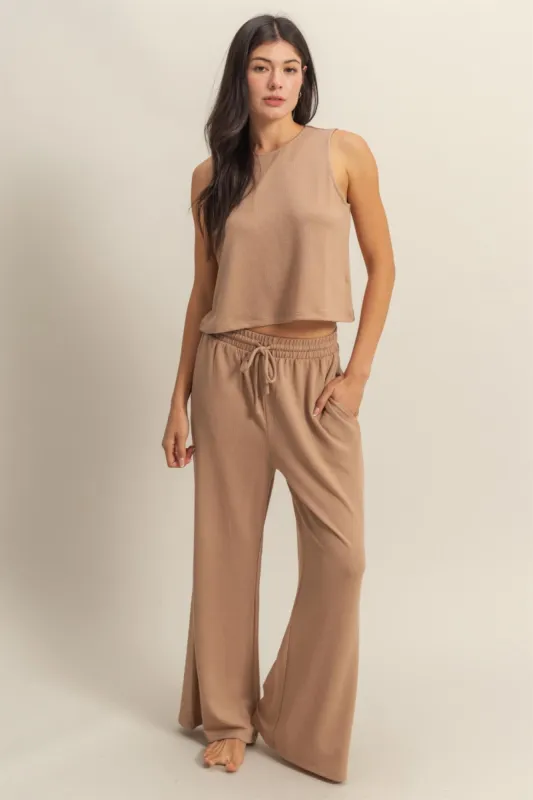 Taupe Sleeveless Top And Wide Leg Pants Maternity Set sold by Pinkblush