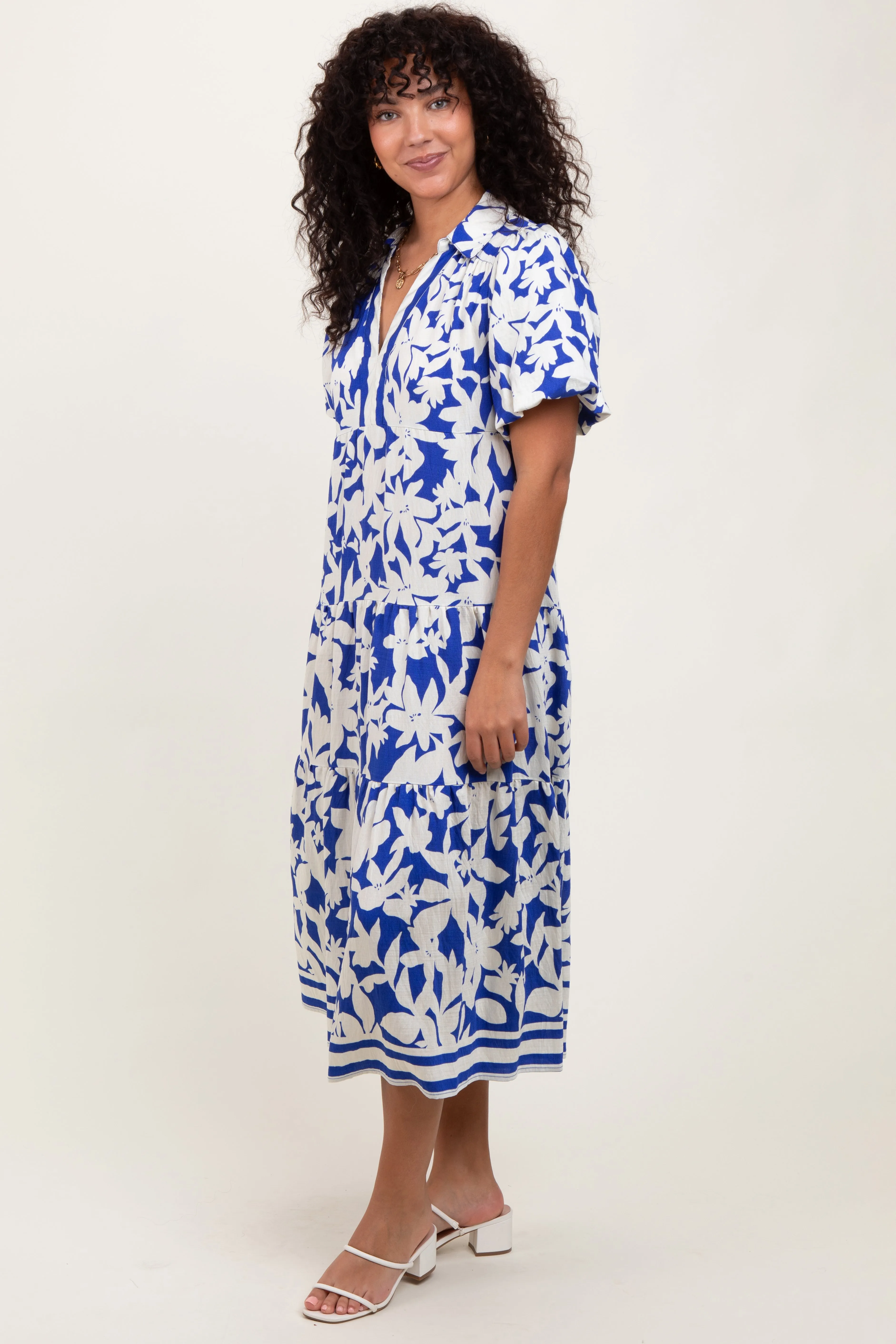 Blue Botanical Print A Line Tiered Dress sold by Pinkblush product image thumbnail 3