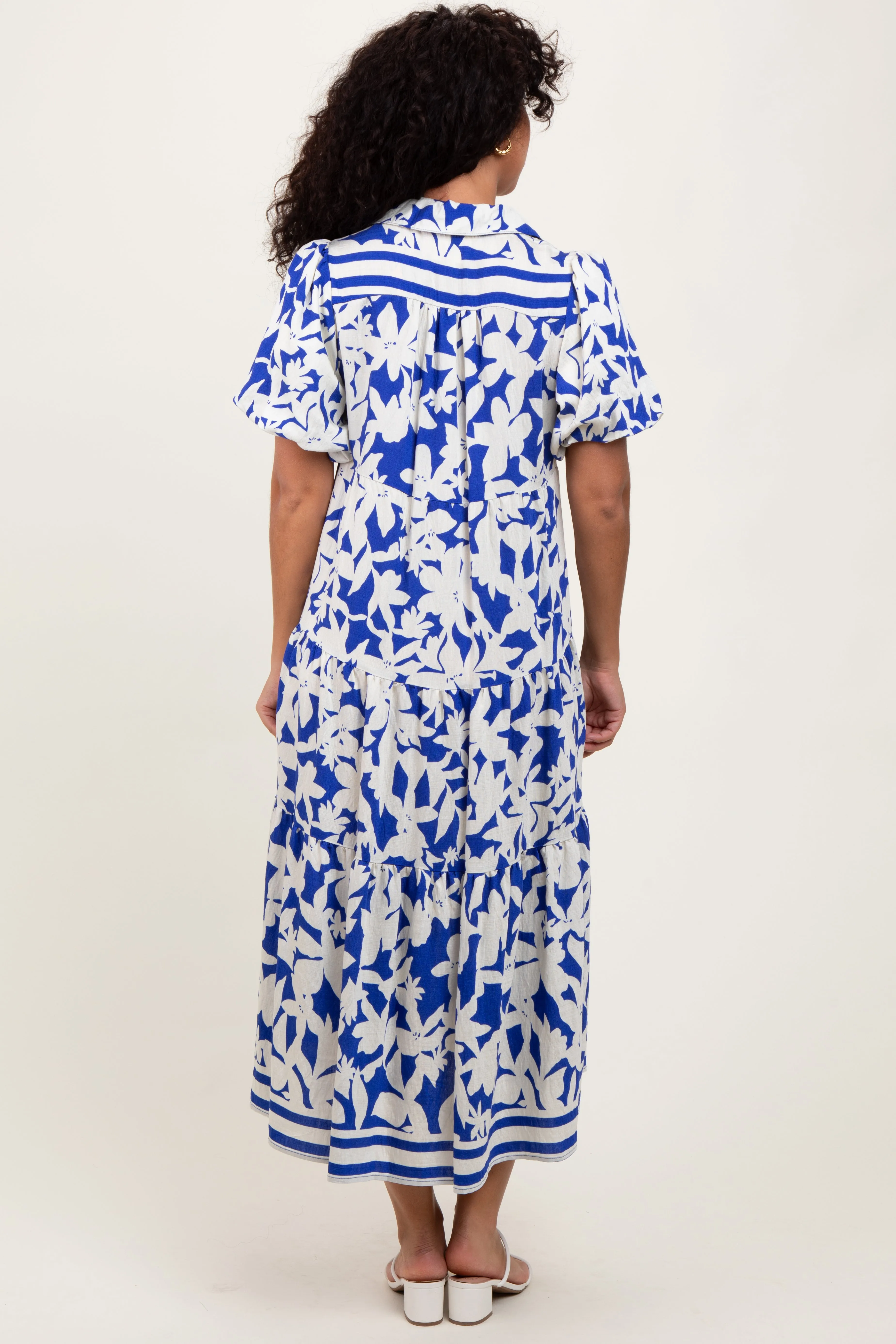 Blue Botanical Print A Line Tiered Dress sold by Pinkblush product image thumbnail 4