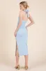 Light Blue Halter Tied Criss-Cross Ribbed Midi Dress sold by Pinkblush