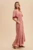 Mauve Smocked Cotton Flutter Sleeve Maxi Dress sold by Pinkblush