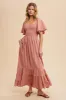 Mauve Smocked Cotton Flutter Sleeve Maxi Dress sold by Pinkblush
