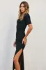 Black Ribbed Short Sleeve Side Slit Midi Dress sold by Pinkblush