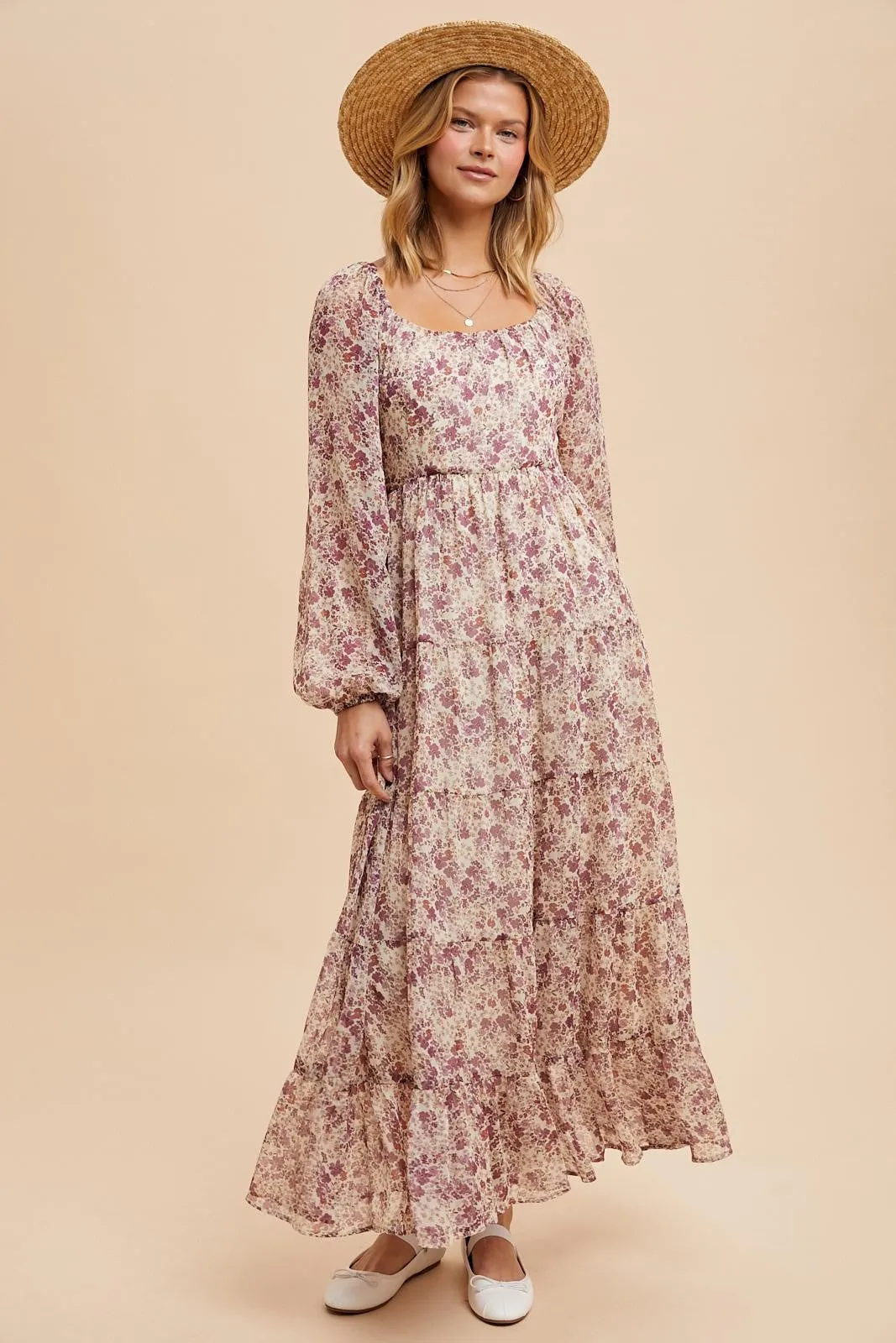 Mauve Floral Floral Chiffon Maxi Dress sold by Pinkblush