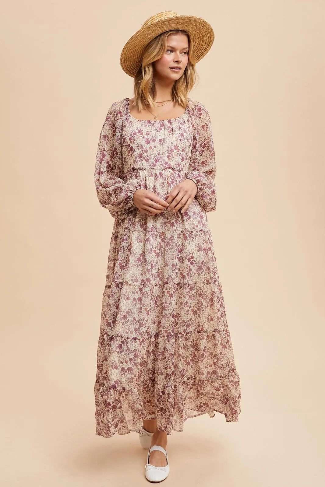 Mauve Floral Floral Chiffon Maxi Dress sold by Pinkblush product image thumbnail 2