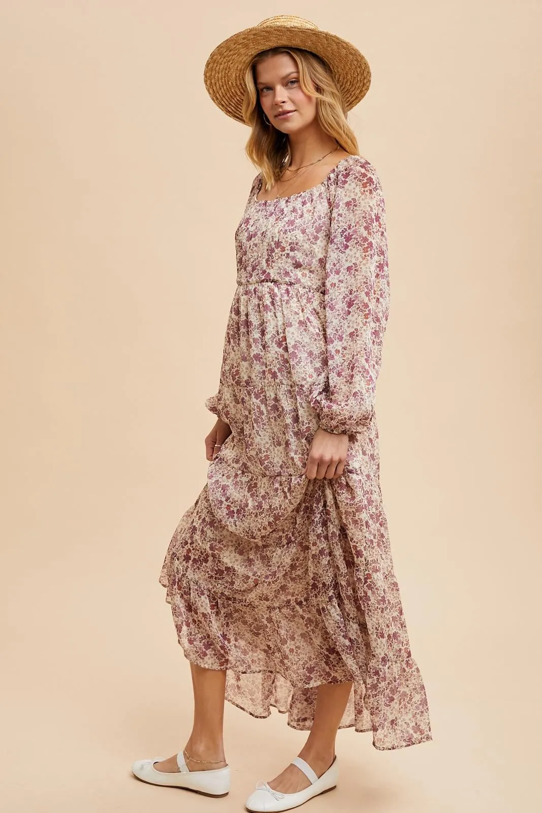 Mauve Floral Floral Chiffon Maxi Dress sold by Pinkblush product image thumbnail 3