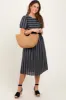 Navy Blue Striped Short Sleeve Maternity Midi Dress sold by Pinkblush