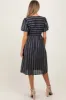 Navy Blue Striped Short Sleeve Maternity Midi Dress sold by Pinkblush