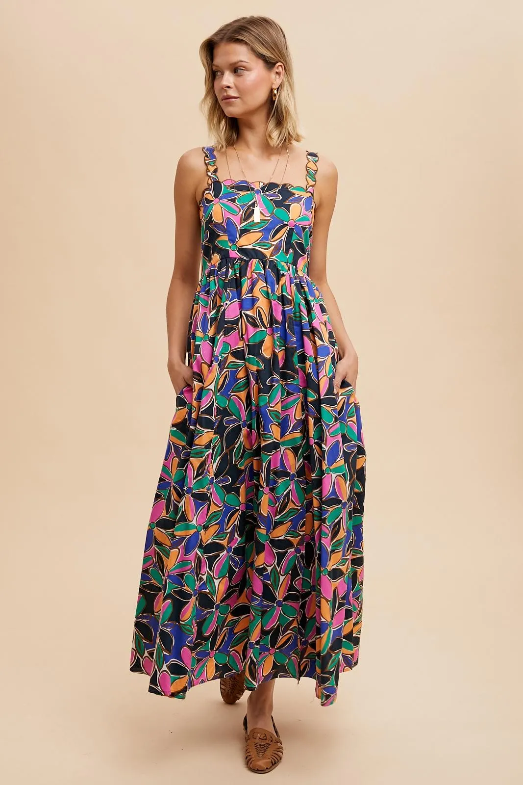 Multi Color Floral Bold Print Cotton Maxi Dress sold by Pinkblush product image thumbnail 2