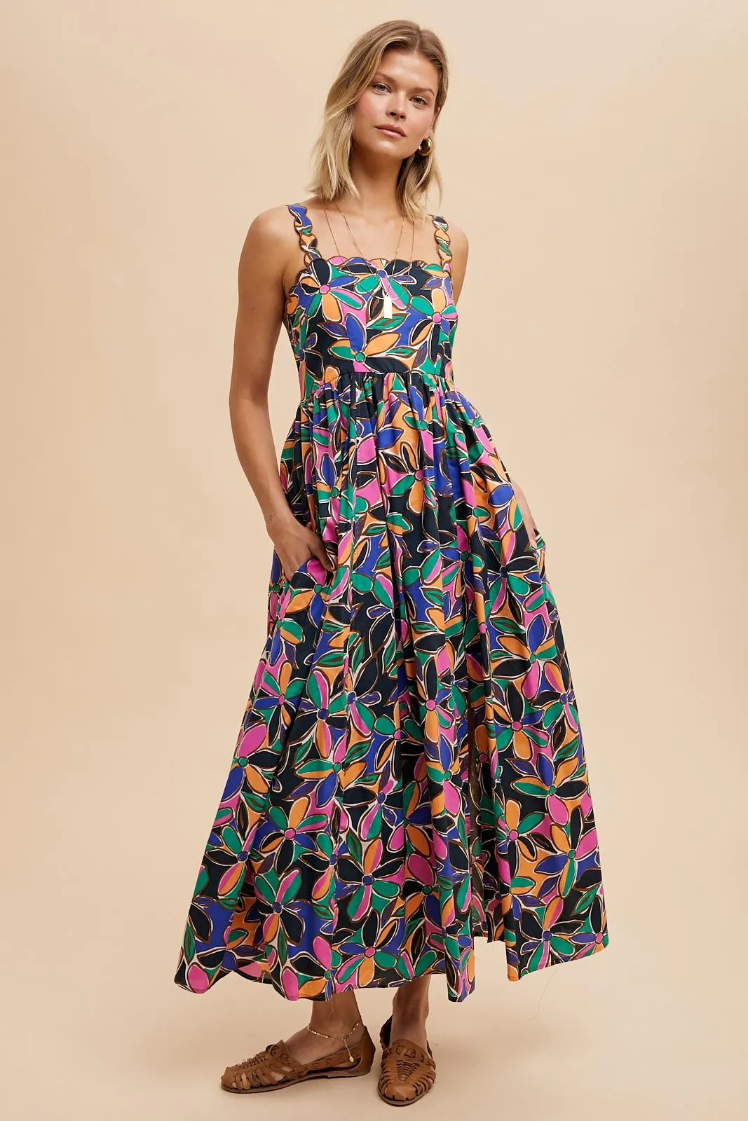 Multi Color Floral Bold Print Cotton Maxi Dress sold by Pinkblush product image thumbnail 3