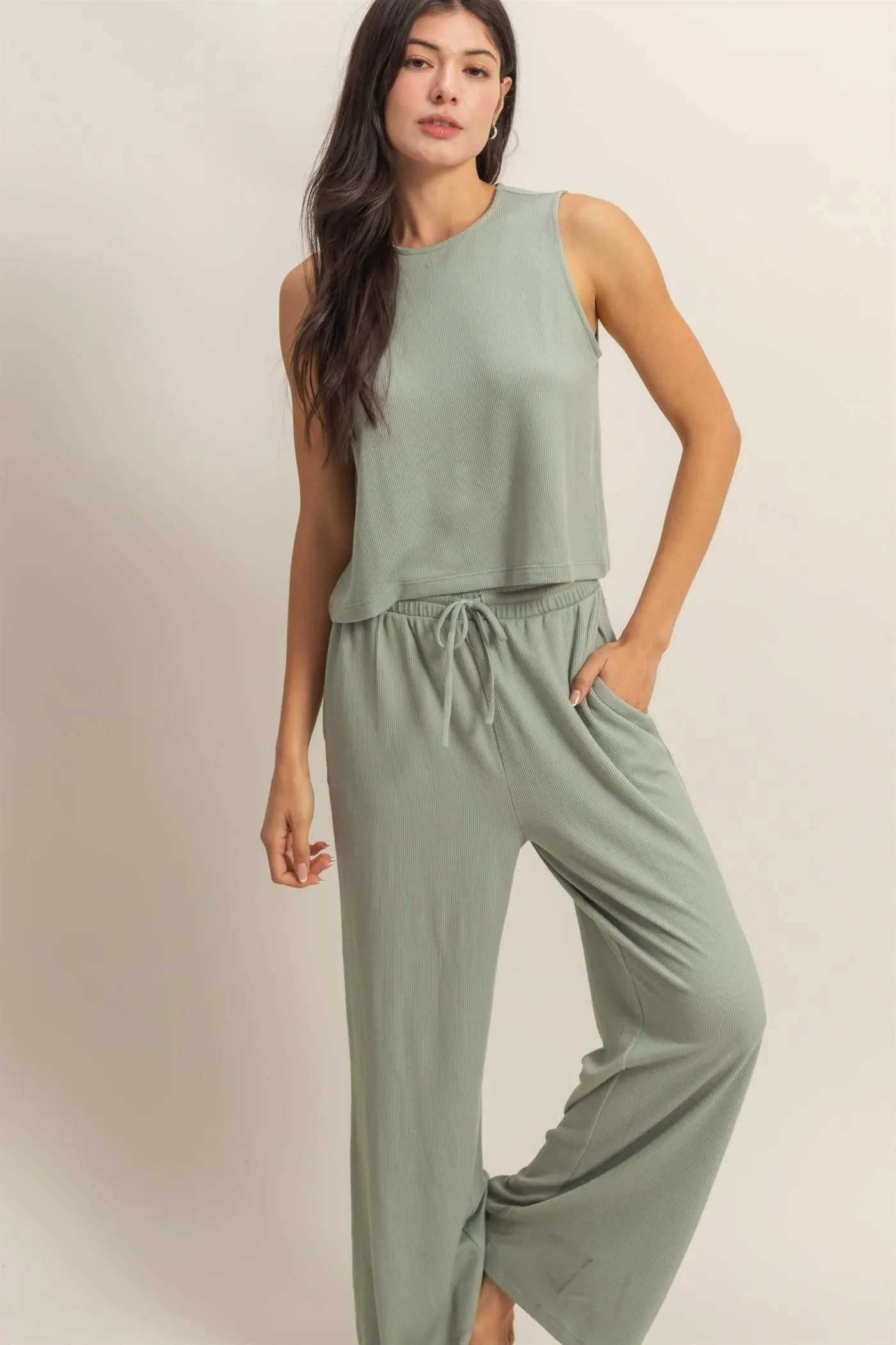 Sage Sleeveless Top And Wide Leg Pants Maternity Set sold by Pinkblush product image thumbnail 4