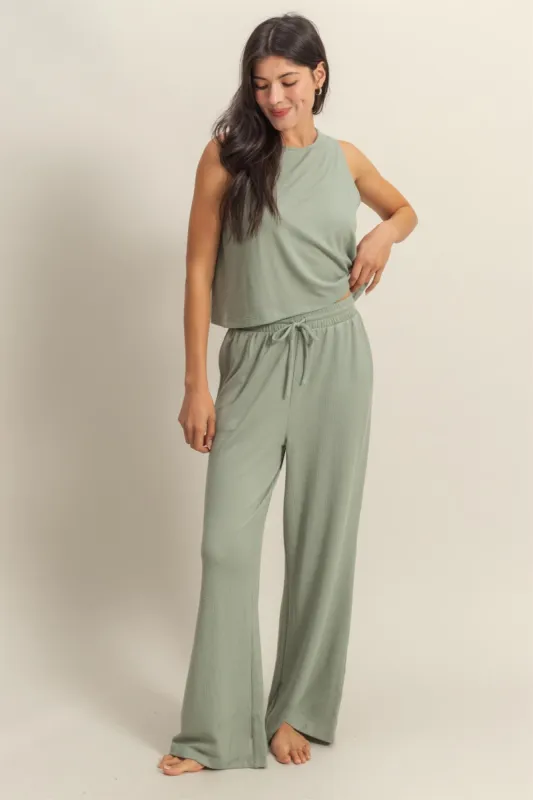 Sage Sleeveless Top And Wide Leg Pants Maternity Set sold by Pinkblush