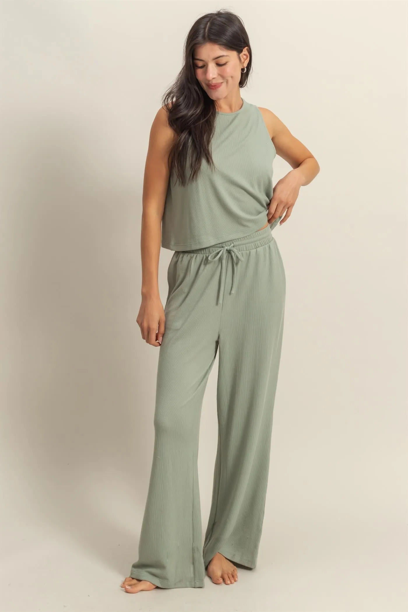 Sage Sleeveless Top And Wide Leg Pants Maternity Set sold by Pinkblush