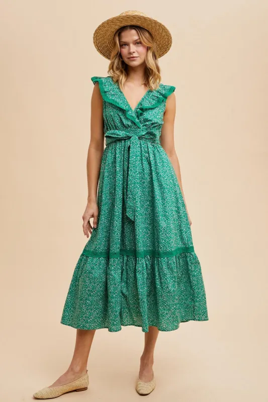 Green Ruffled Floral Cotton Maxi Dress sold by Pinkblush