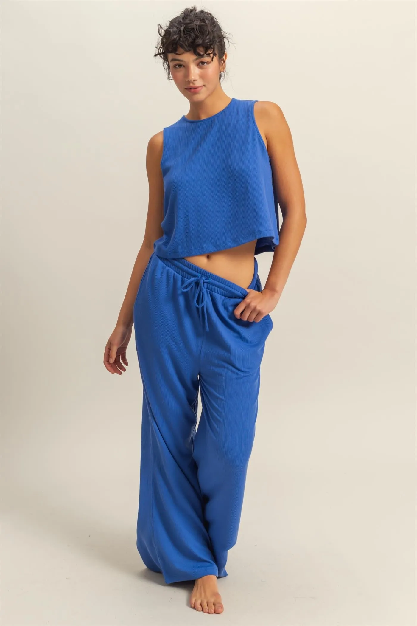 Royal Blue Sleeveless Top And Wide Leg Pants Maternity Set sold by Pinkblush