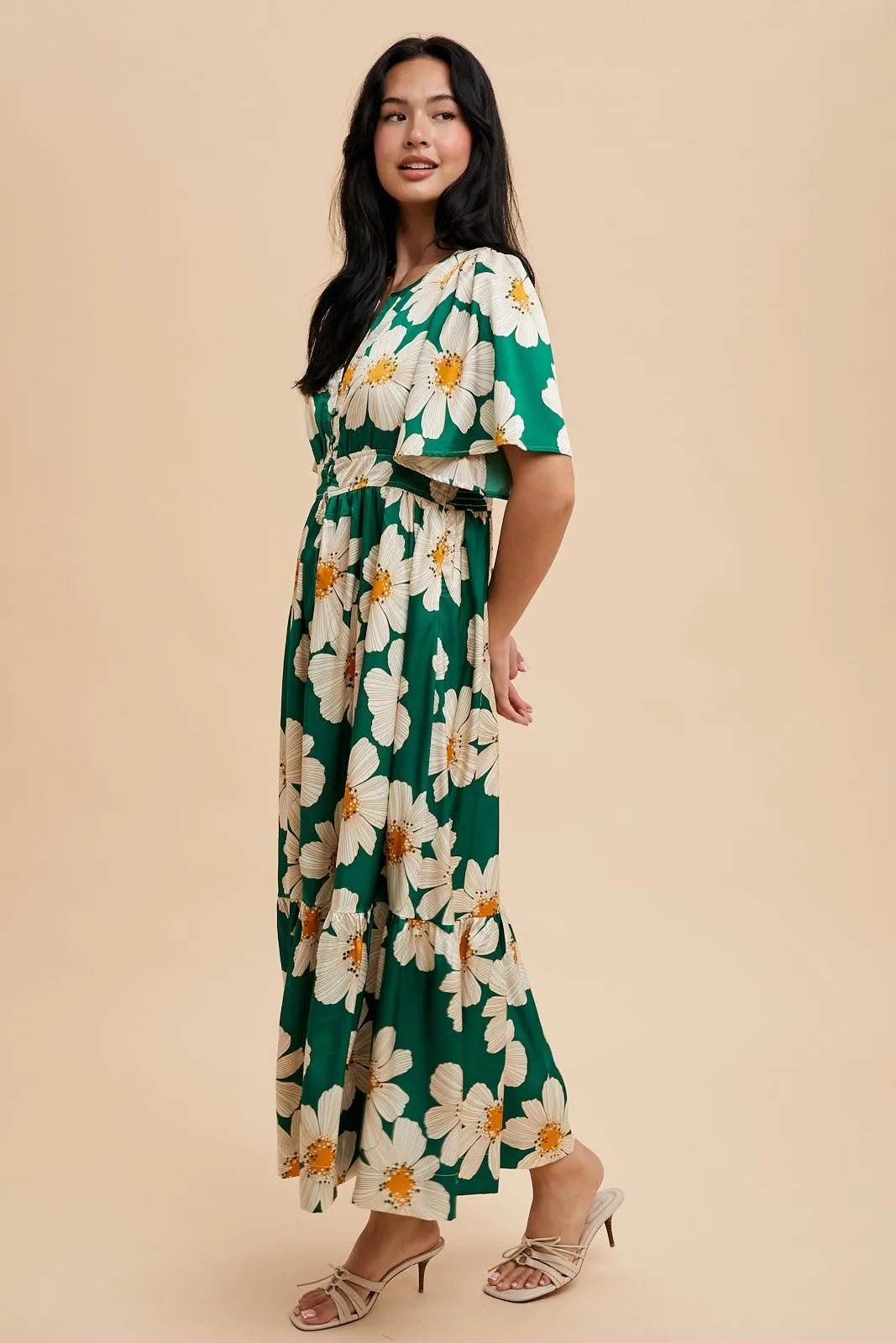 Emerald Notched Collar Floral Button Down Maxi Dress sold by Pinkblush product image thumbnail 3