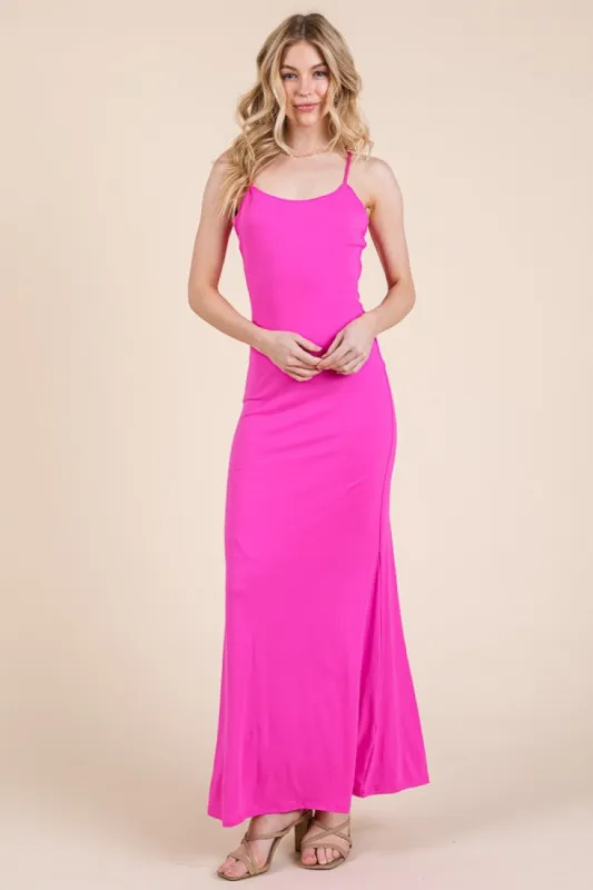 Fuchsia Backless Fishtail Sleeveless Maxi Dress sold by Pinkblush