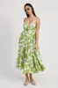 Lime Floral Front Tie Tiered Midi Dress sold by Pinkblush