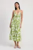 Lime Floral Front Tie Tiered Midi Dress sold by Pinkblush