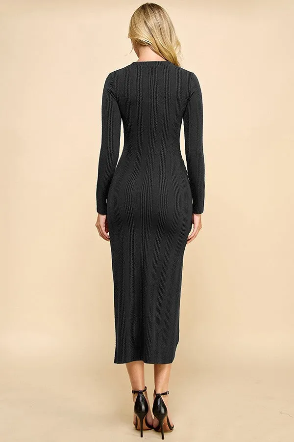 Black Crew Neck Side Ruching Deep Slit Midi Dress sold by Pinkblush product image thumbnail 3