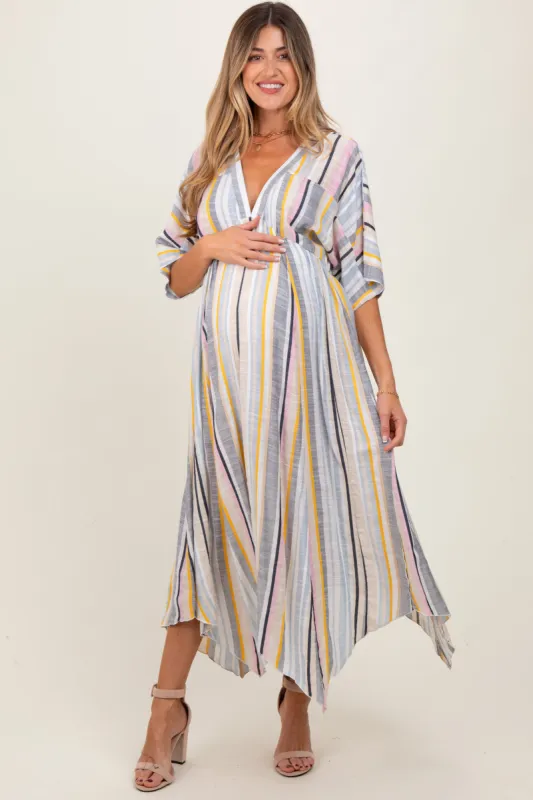 Multicolor Striped Handkerchief Hem Maternity Maxi Dress sold by Pinkblush