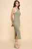 Light Olive/Soft White High Neck Ribbed Sleeveless Midi Dress sold by Pinkblush