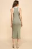 Light Olive/Soft White High Neck Ribbed Sleeveless Midi Dress sold by Pinkblush