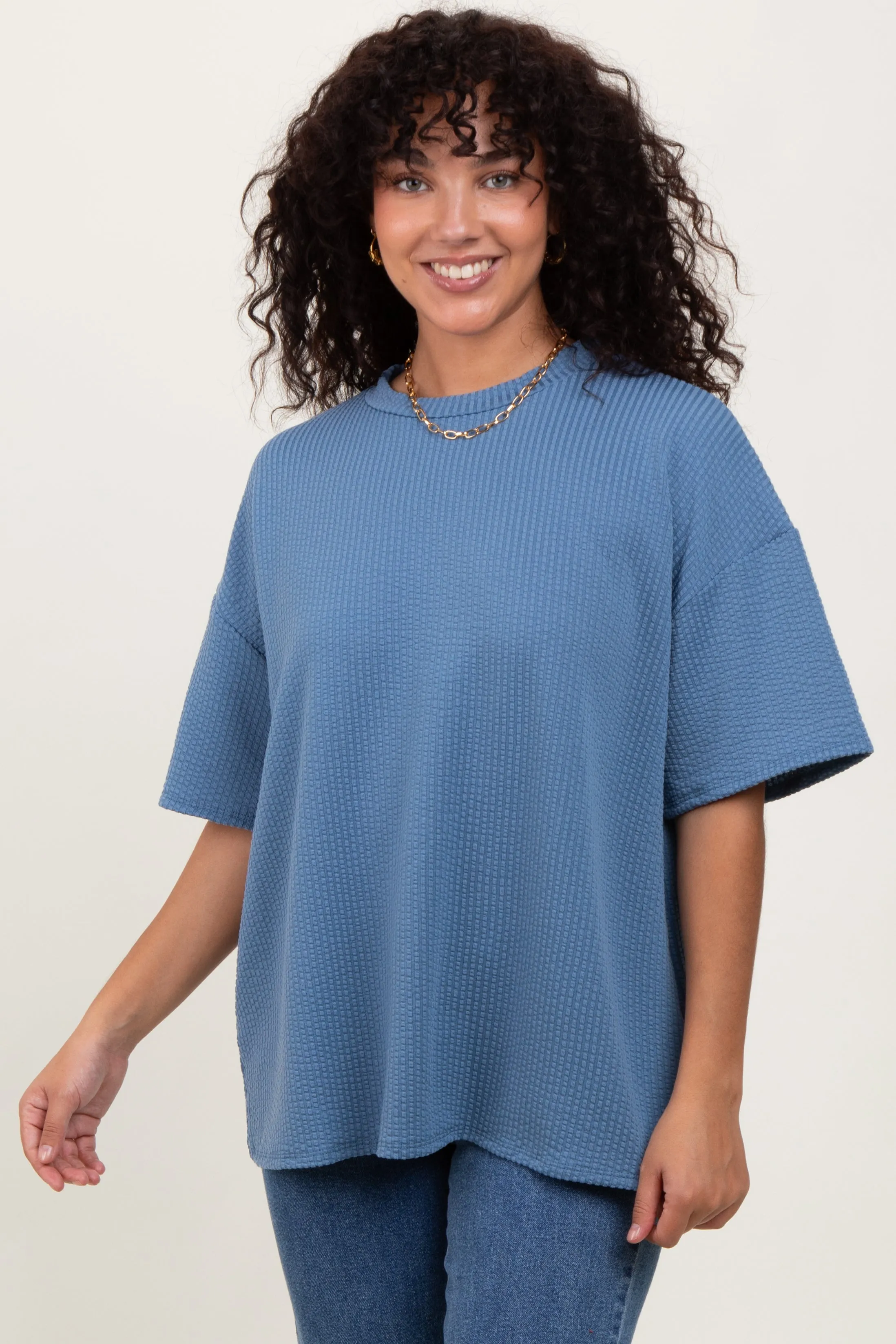 Blue Ribbed Short Sleeve Top sold by Pinkblush product image thumbnail 3