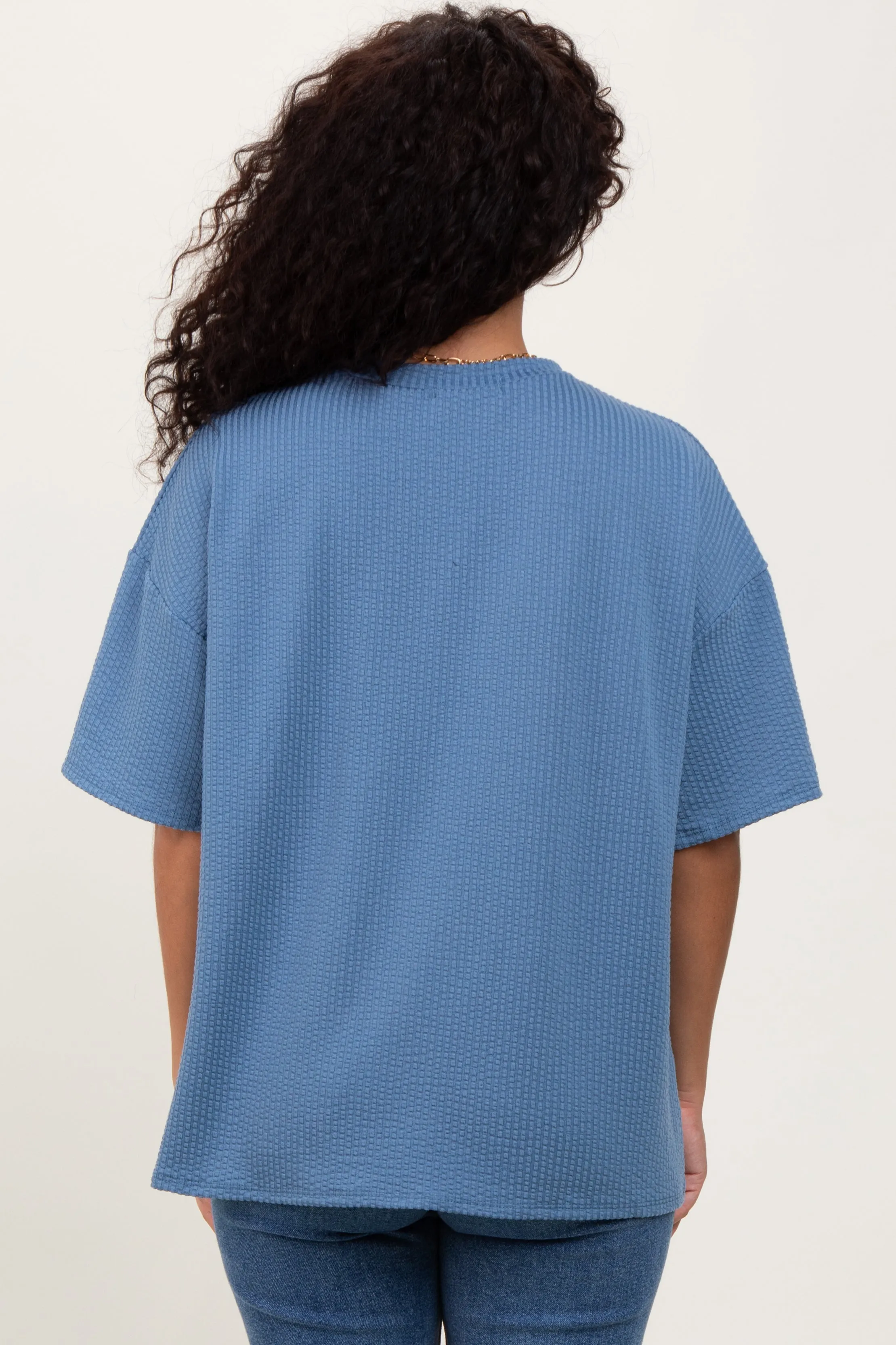 Blue Ribbed Short Sleeve Top sold by Pinkblush product image thumbnail 4