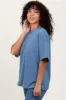 Blue Ribbed Short Sleeve Top sold by Pinkblush