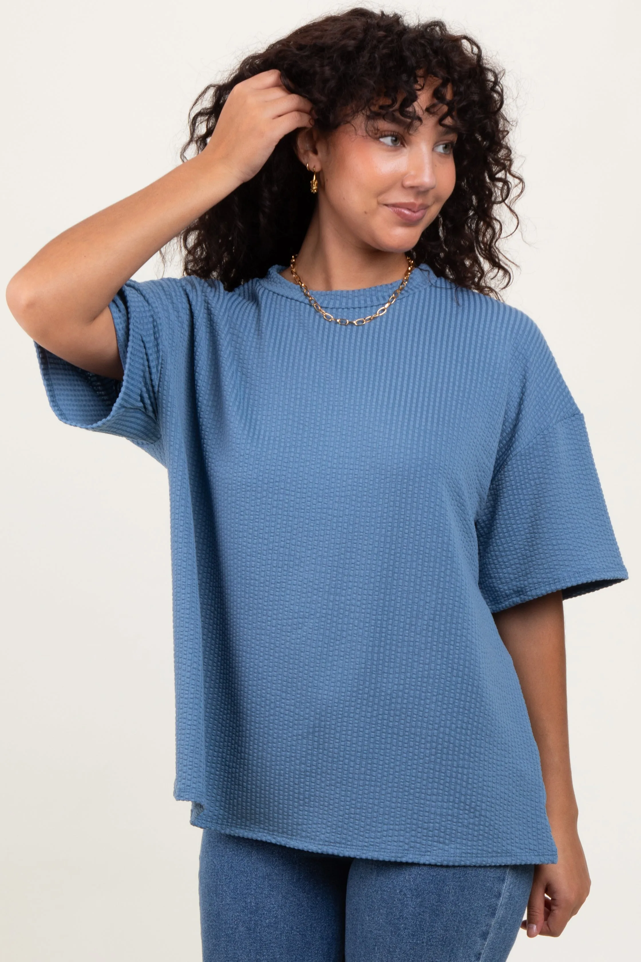 Blue Ribbed Short Sleeve Top sold by Pinkblush product image thumbnail 2