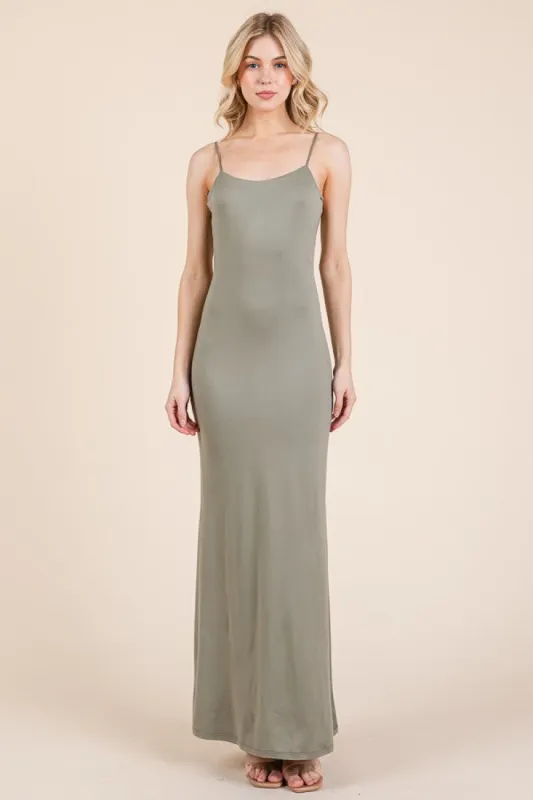 Olive Backless Fishtail Sleeveless Maxi Dress sold by Pinkblush