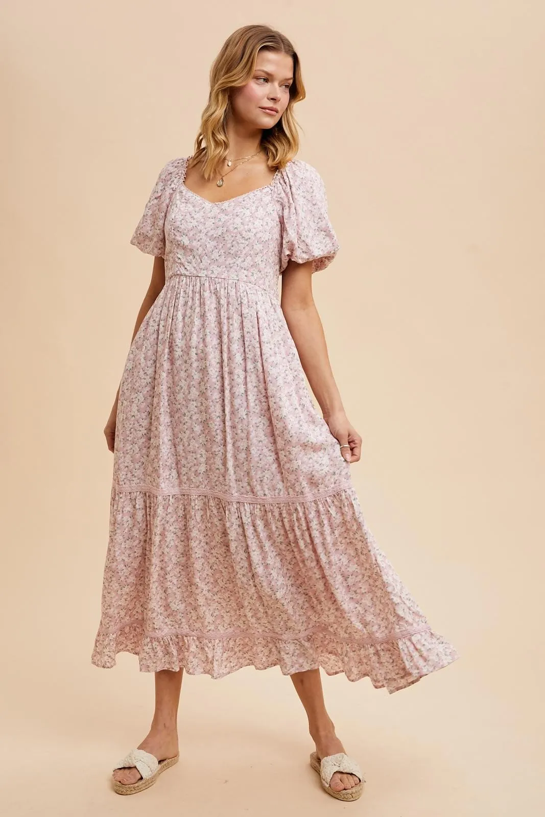 Light Pink Floral Sweetheart Maxi Dress sold by Pinkblush