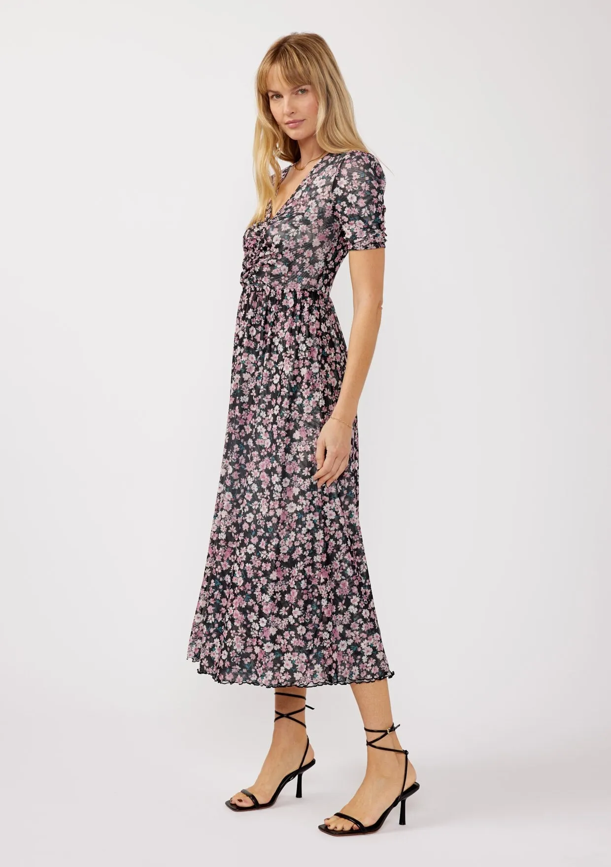Black Floral Reversible Front Cinched Midi Dress sold by Pinkblush product image thumbnail 2