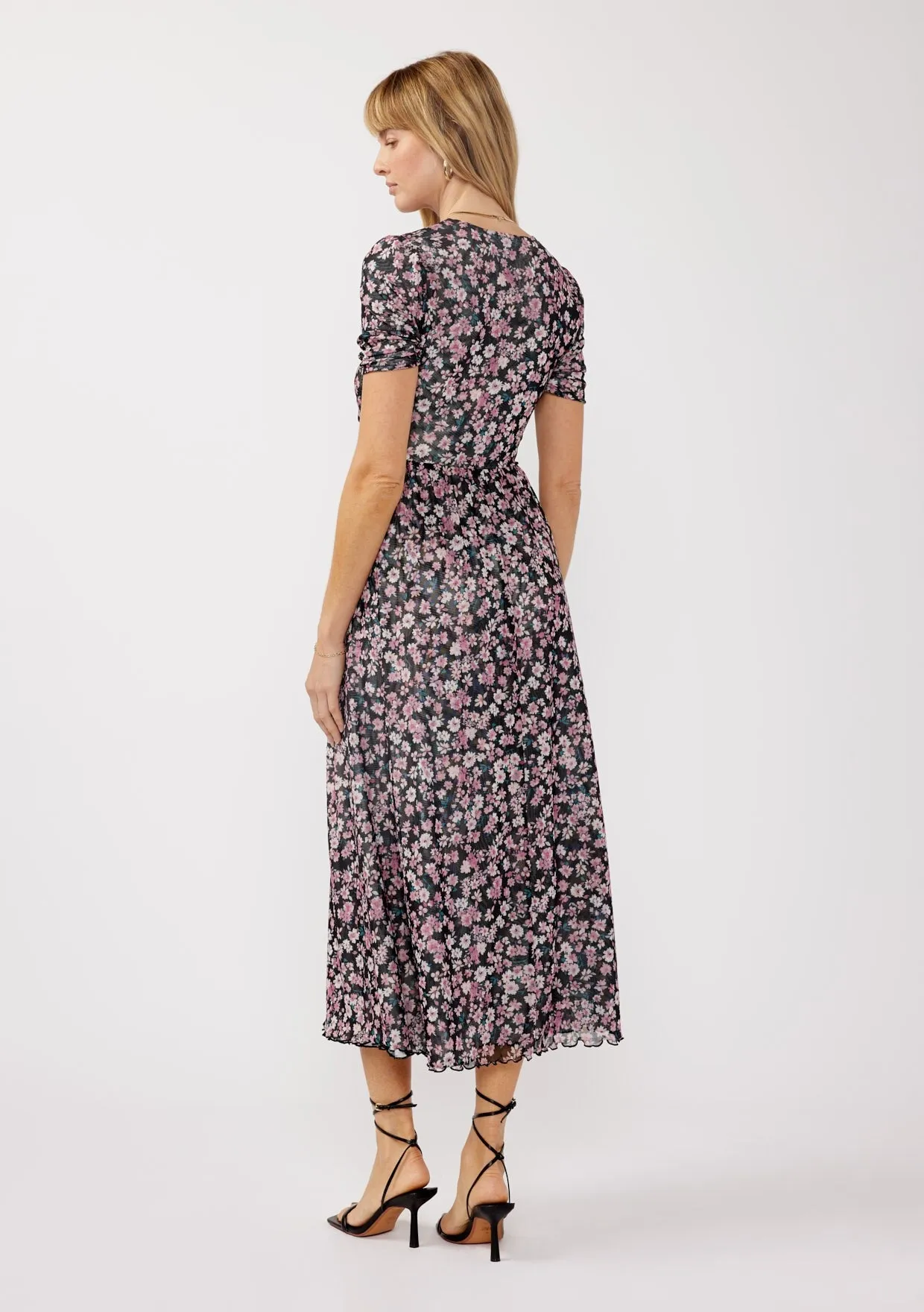 Black Floral Reversible Front Cinched Midi Dress sold by Pinkblush product image thumbnail 3
