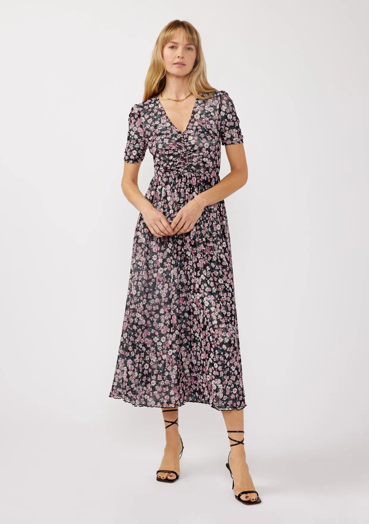 Black Floral Reversible Front Cinched Midi Dress sold by Pinkblush