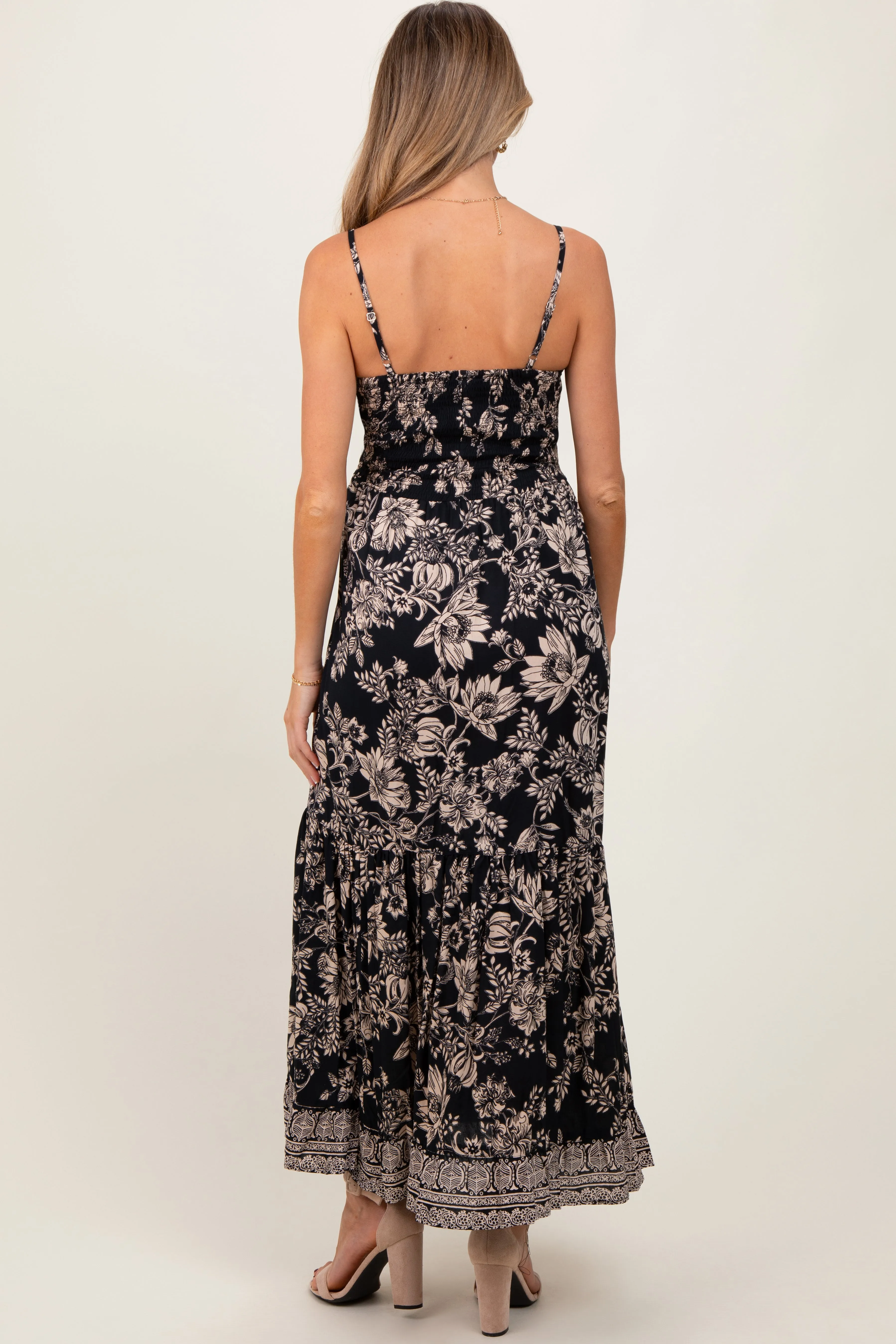 Black Floral Twist Front Cut Out Maternity Maxi Dress sold by Pinkblush product image thumbnail 4