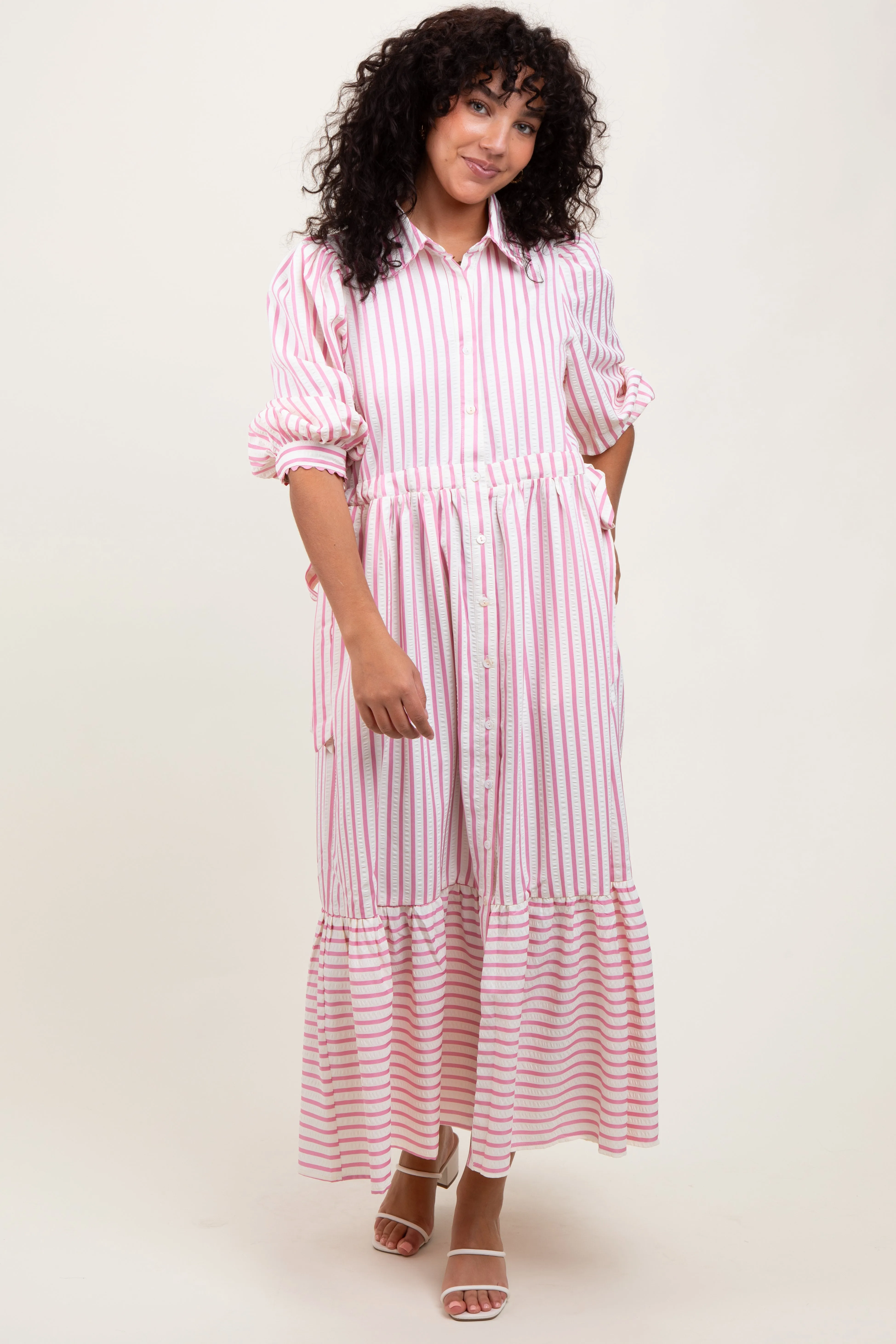 Pink Striped Collar Maxi Dress sold by Pinkblush product image thumbnail 2