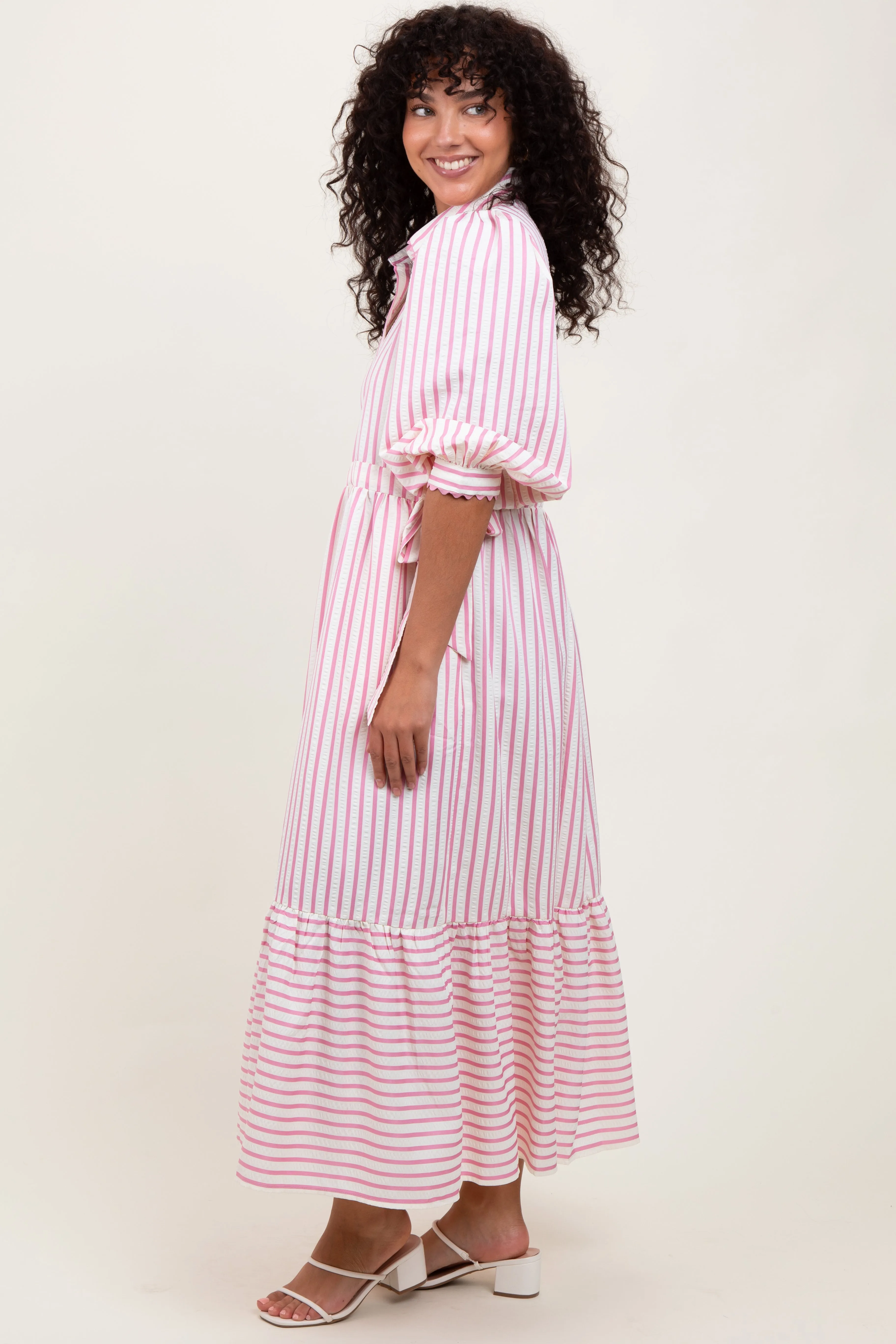 Pink Striped Collar Maxi Dress sold by Pinkblush product image thumbnail 3