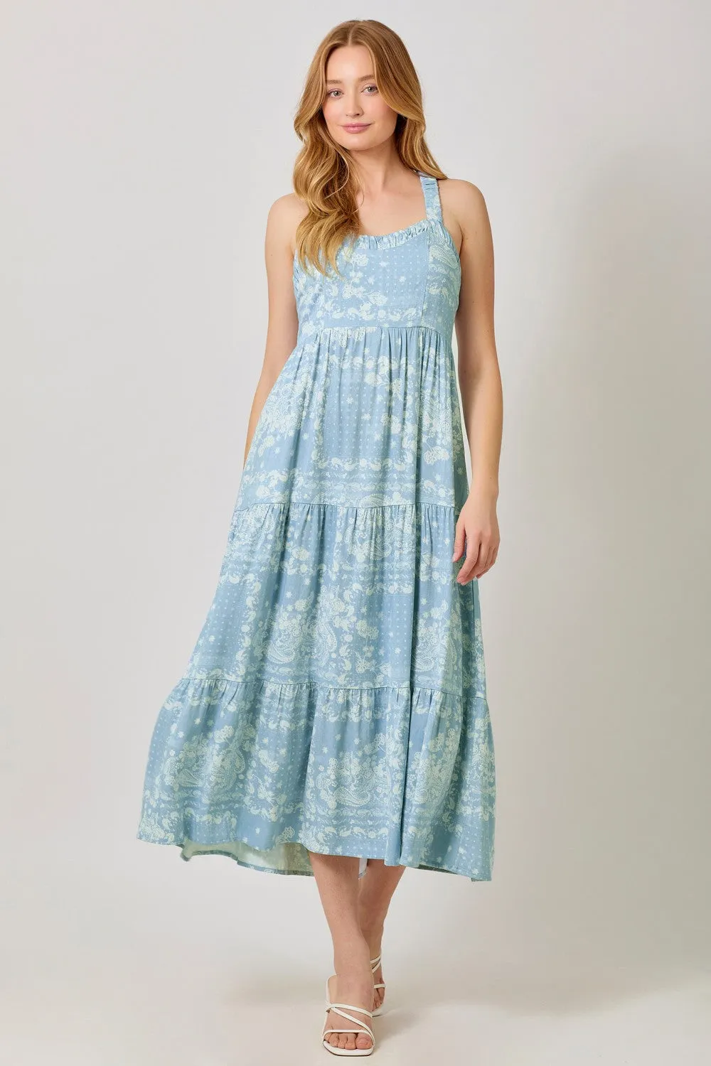 Light Blue Floral Tiered Crisscross Back Maternity Midi Dress sold by Pinkblush product image thumbnail 4