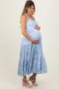 Light Blue Floral Tiered Crisscross Back Maternity Midi Dress sold by Pinkblush