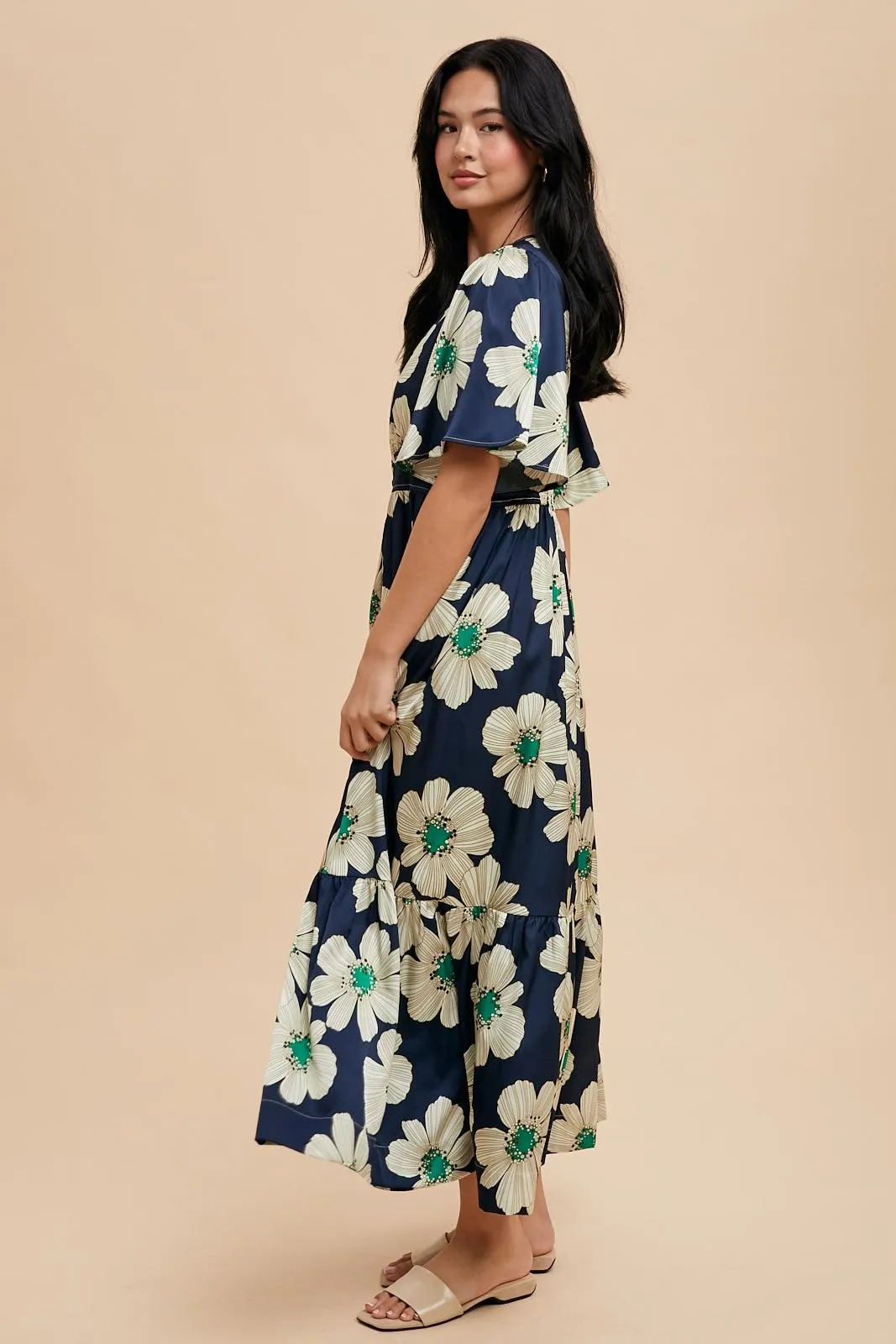 Navy Notched Collar Floral Button Down Maxi Dress sold by Pinkblush product image thumbnail 3