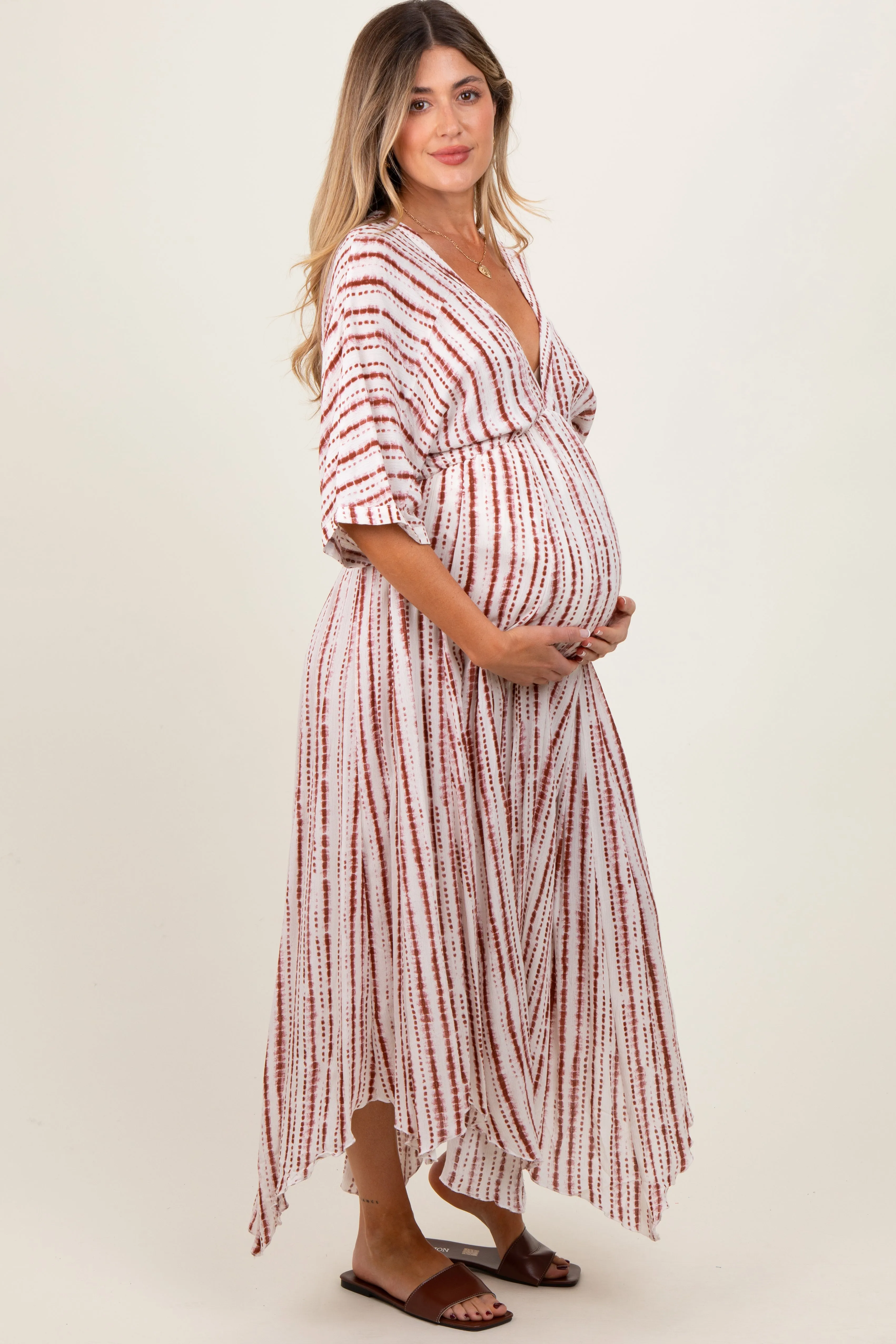 Rust Printed Deep V-Neck Maternity Midi Dress sold by Pinkblush product image thumbnail 3