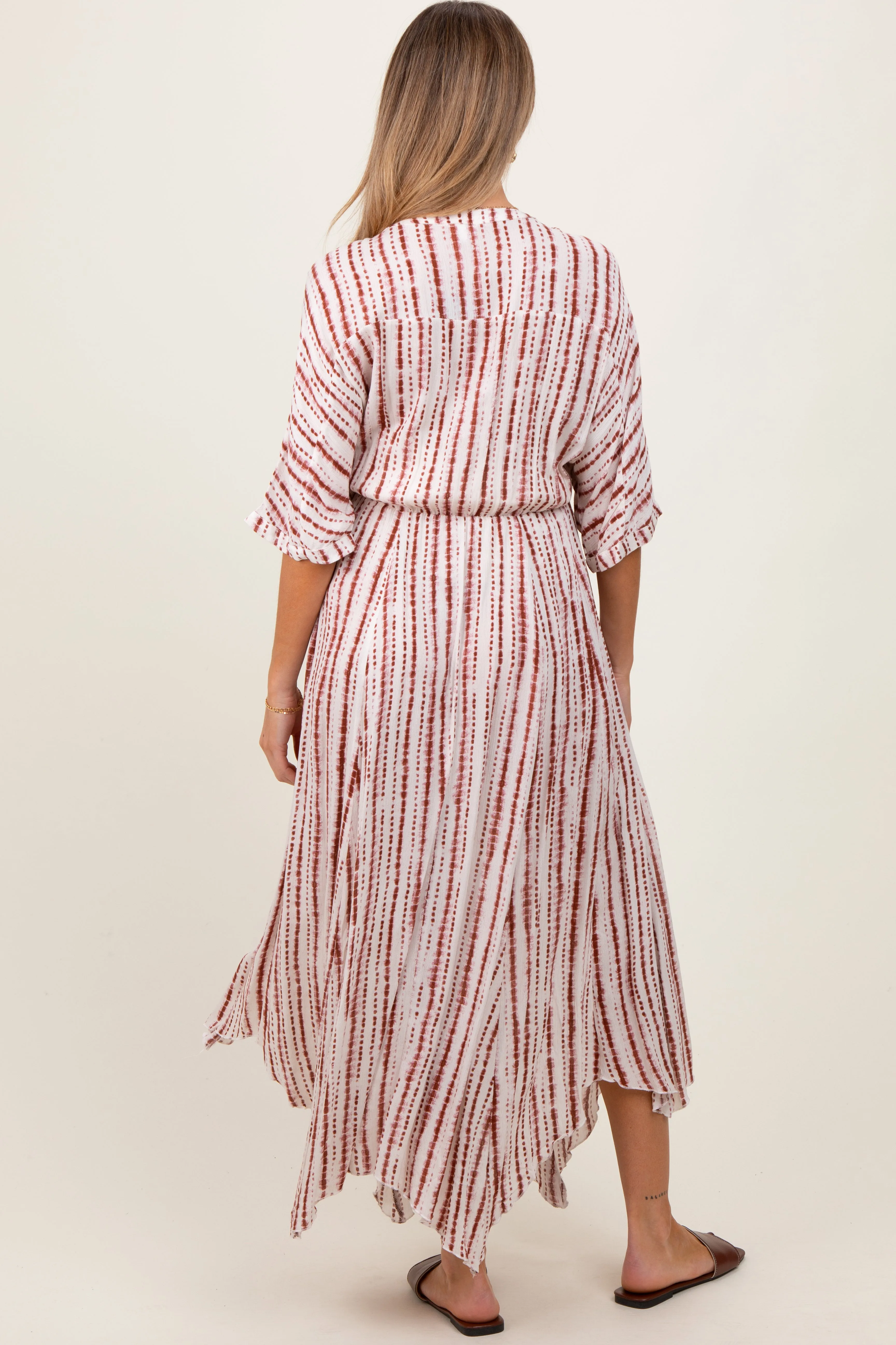 Rust Printed Deep V-Neck Maternity Midi Dress sold by Pinkblush product image thumbnail 4