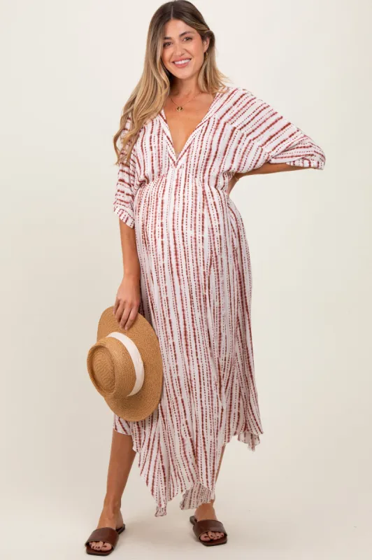 Rust Printed Deep V-Neck Maternity Midi Dress sold by Pinkblush