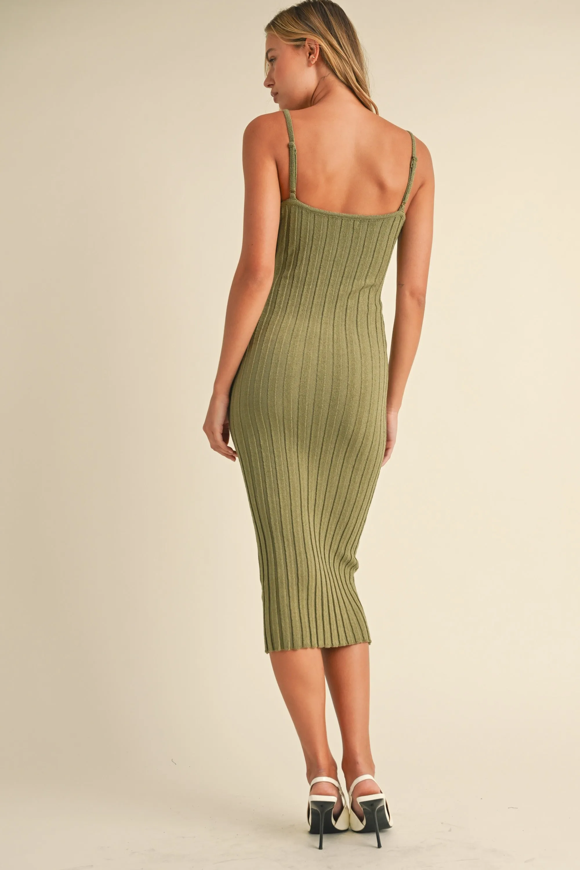 Olive Sleeveless Button Accent Knit Midi Dress sold by Pinkblush product image thumbnail 4