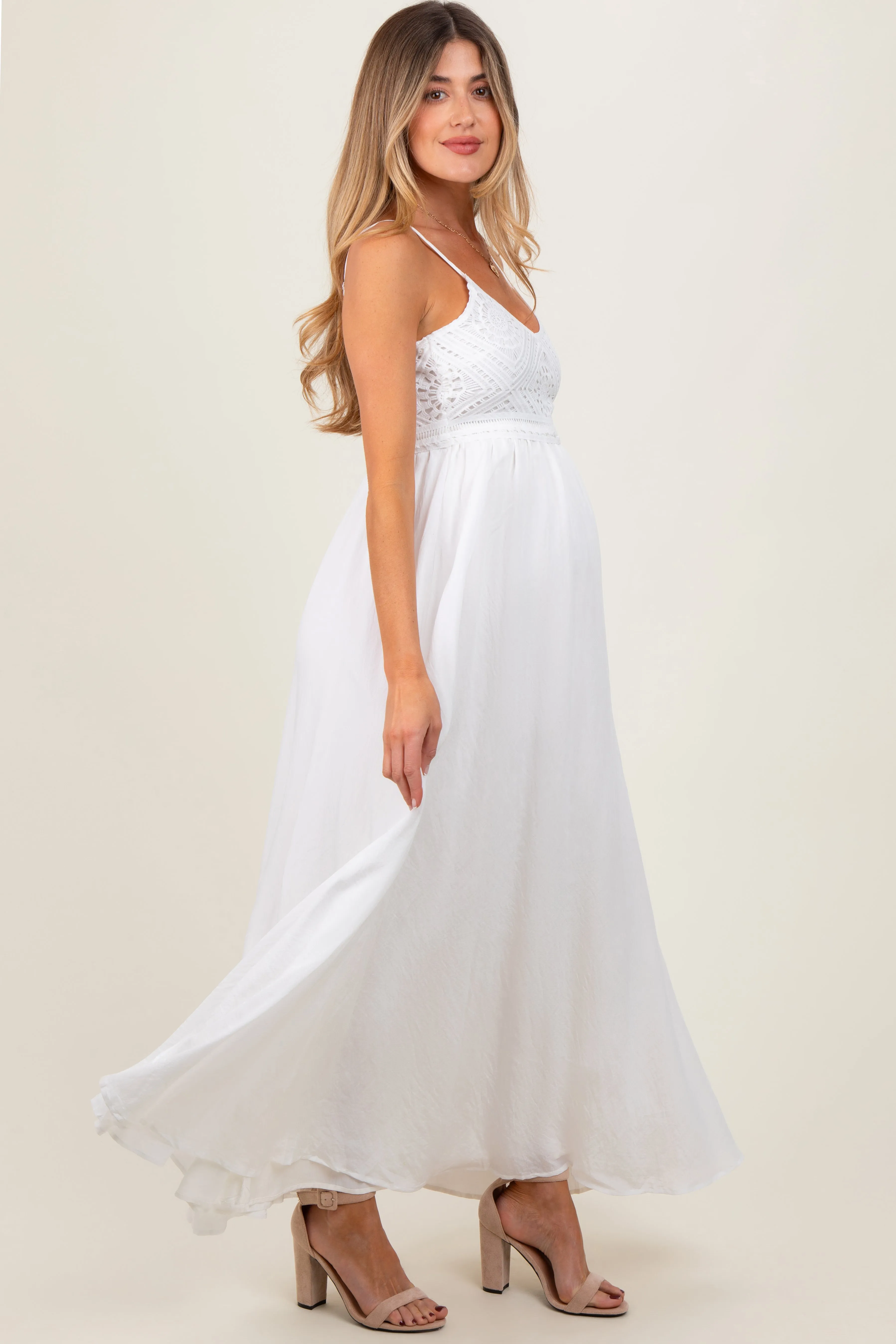 White Crochet Bodice Maternity Maxi Dress sold by Pinkblush product image thumbnail 3