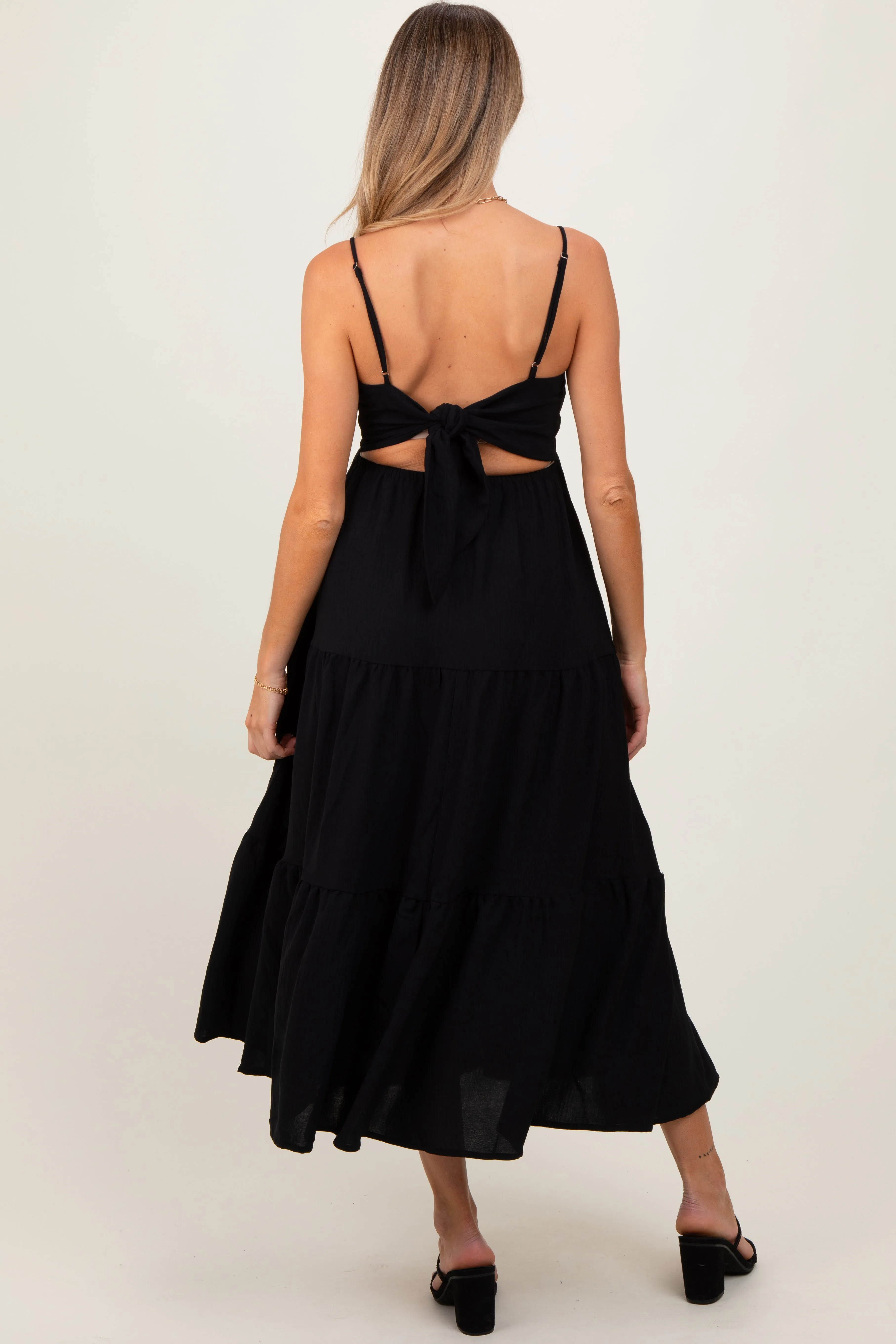 Black Tiered Cutout Tie Back Maternity Midi Dress sold by Pinkblush product image thumbnail 4