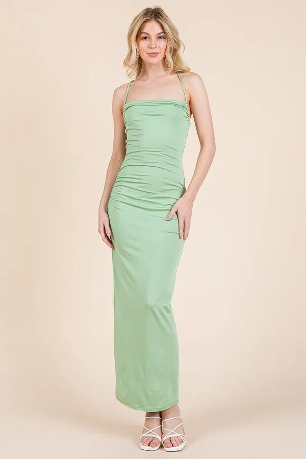 Mint Ruched Double Layered Maxi Dress sold by Pinkblush