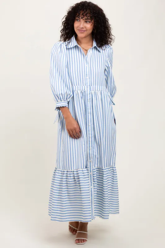 Blue Striped Collar Maxi Dress sold by Pinkblush